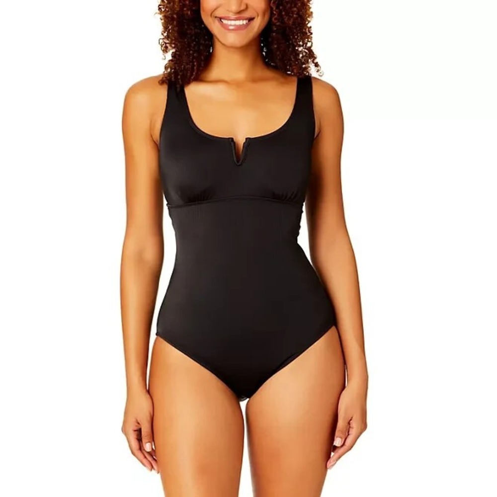 Anne Cole Limited Edition Square Neck One Piece Swimsuit Ribbed Black Size XS